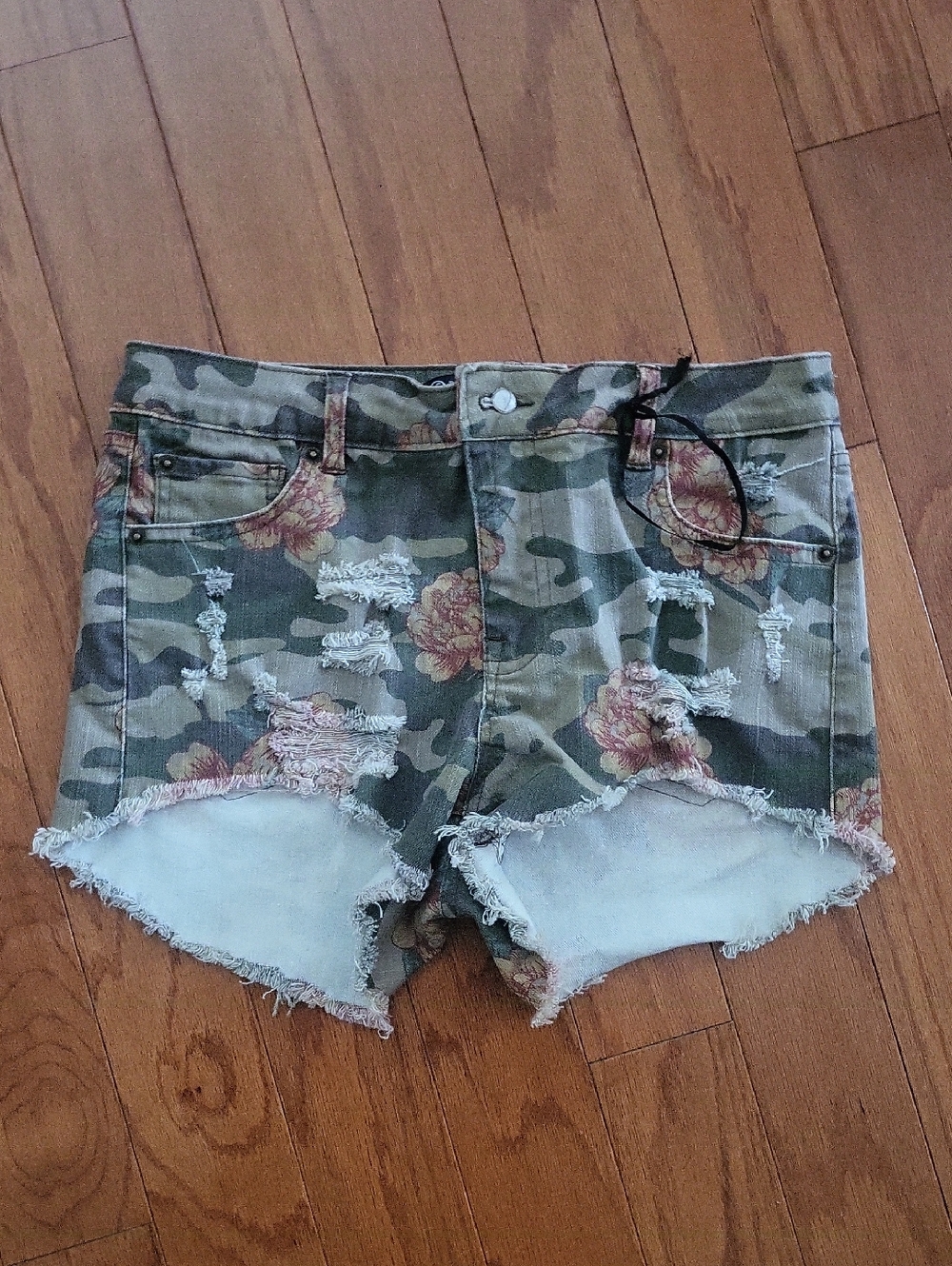 Boom Boom Jeans Denim Distressed Camoflage & Floral Shorts Size 9